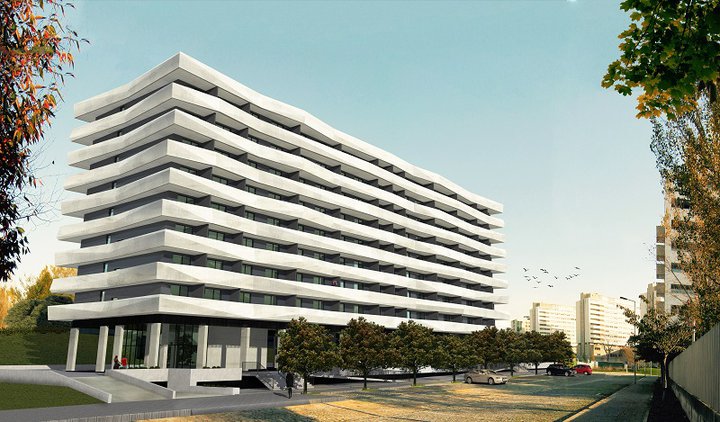 O Icon Apartments é composto por duas caves de estacionamento, rés do chão e mais oito pisos